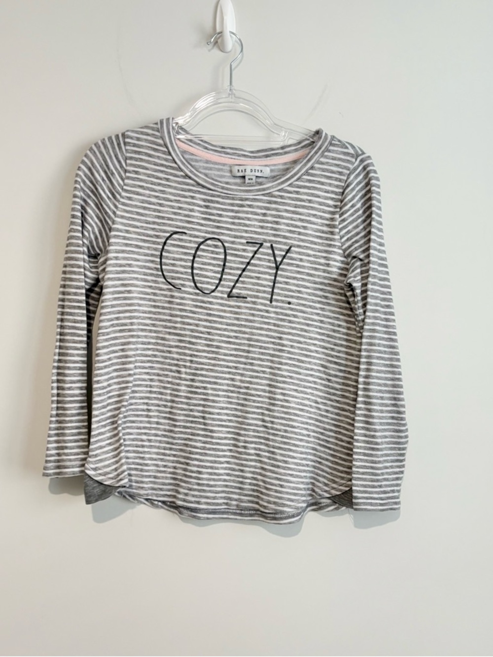 Rae Dunn Striped “COZY” Long Sleeve pajama Top Grey White Size Medium